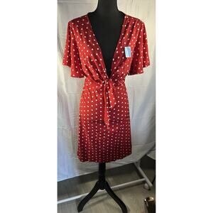 Rockabilly Inspired Red Polkadot Dress Tie Front SZ 1X Short Sleeve